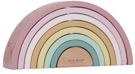 Little Dutch Regenbogen Holz Steckspiel Stapelspiel Motorikspielzeug rosa - Fairy Garden