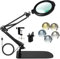 12X Magnifying Glass with Light and Stand, 5.2 Magnifier with 5 Color Modes 10 Dimmable Brightness, 54 LED Desk Lamp with Clamp, Hands Free Lighted Magnifying Glass for Close Work, Repair Craft