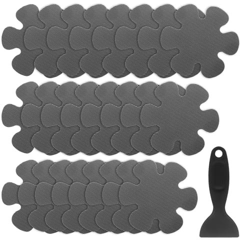 QUARKZMAN 24 Piezas de Pegatinas Antideslizantes para Bañera Ducha Piso 4 Cinta Adhesiva Antideslizante Estilo Flor con Raspador para Baño Cocina Escalones de Bañera, Gris