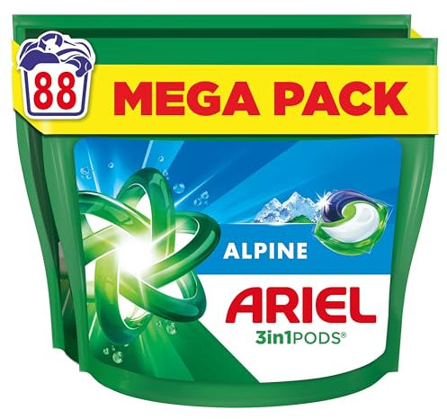 Ariel Pods 3en1 Alpine, Lessive en Capsules, 88 Lavages (44x2), Action Détachante En 1 Seul Lavage, Dissolution Rapide Même à Froid, Fabriqué en France