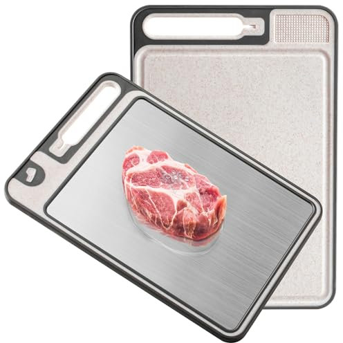 Tagliere In Acciaio Inox Alimentare, Tagliere Da Cucina In Acciaio Inox Con Affilacoltelli, Bordo In Silicone Antiscivolo, Lavabile In Lavastoviglie