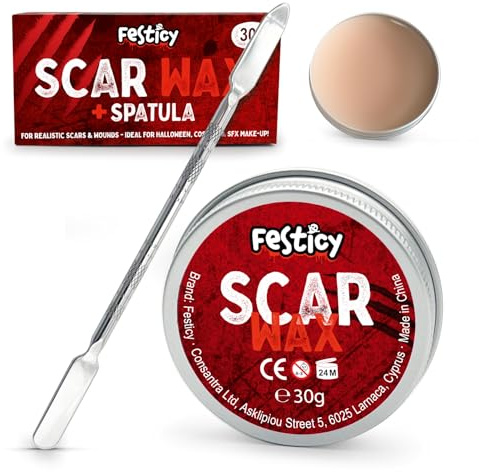 Festicy Cire Cicatrice Halloween 30g I Pour fausse cicatrice halloween réaliste I Modelage de cicatrice halloween latex avec cire maquillage effet spéciaux et faux sang