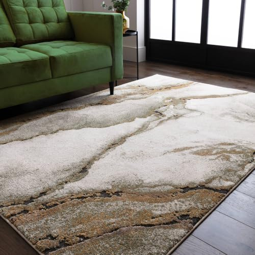 Lord of Rugs Mirage Tappeto astratto per soggiorno, camera da letto, sala da pranzo e ufficio, tappeto moderno, naturale, a pelo alto-basso, morbido peluche strutturato (verde oasis, 120 x 170 cm)