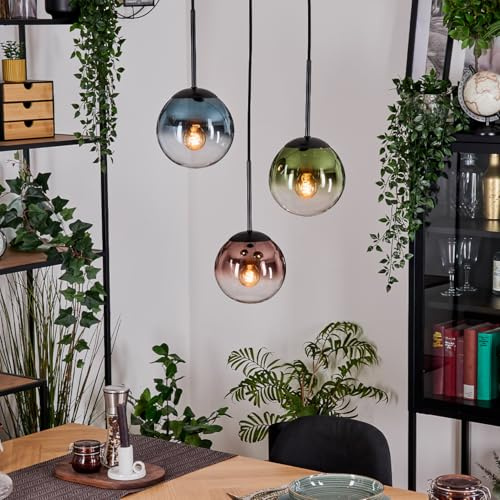 HOFSTEIN Hängeleuchte Gastor, 3-flammige Hängelampe aus Metall/Glas in Schwarz/Blau/Grün/Kupfer/Klar, moderne Pendelleuchte im Retro/Vintage-Design (Schirme 15 cm), E14, Esszimmer, Küche, Wohnzimmer