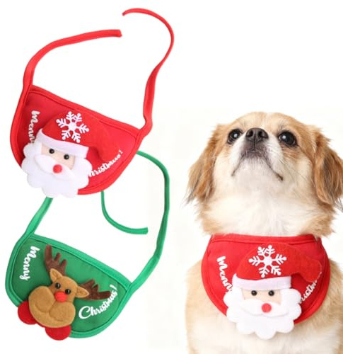 KEQAR 2 Bandanas pour Chiens et Chats, Foulards Réglables avec Collier, Style Noël avec Motif Renne, Accessoire Mode pour Petits et Grands Chiens