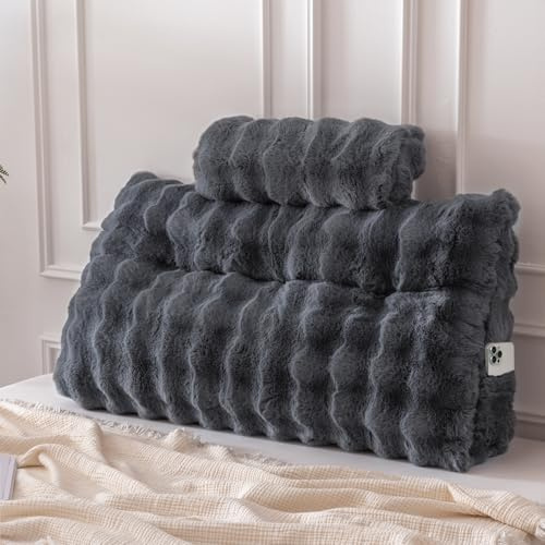 YOUR MOON Wedge Headboard Pillow Twin with 1 Neck Roll Pillow, Support Large Bed Bolster Pillows for Sitting Up in Bed, Large Triangular Wedge Backrest Cushion for Reading, Gray