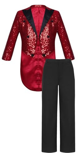 Riismen Trajes Smoking Niños Atuendo Formal Dos Piezas con Chaqueta Cola con Lentejuelas Y Pantalones Negros borgoña 5-6 años