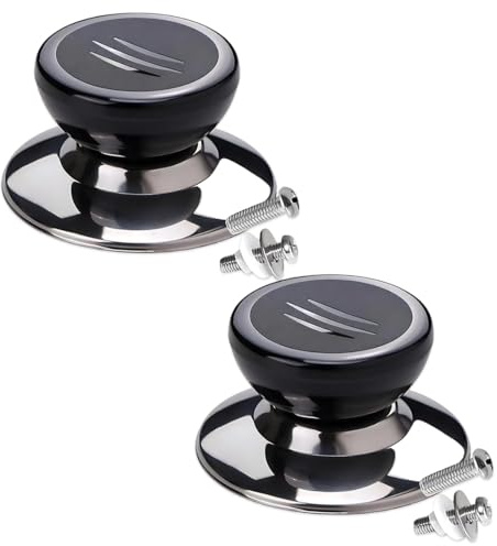 ZORVYN Pomello Coperchio Pentola, 2 Pezzi Universale Resistente al Calore, Pomelli di Ricambio con Viti, Manopole per Coperchio Pentola, Coperchi Pentole, Cucina Manopole (Nero)