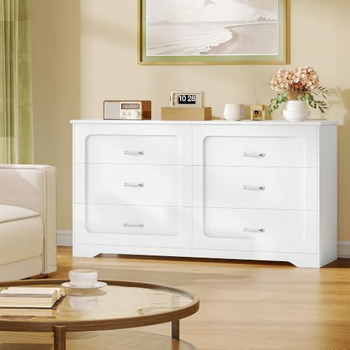 Hzuaneri Commode 140cm Charge intégrée 6 tiroirs Blanc