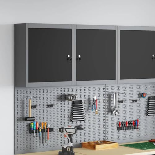 Runheo verktygsskåp av stål och trämaterial svart och grått 50 x 20 x 55 cm med justerbar hylla och cam-lås för verkstad, garage, verkstadsvagn organisationssystem