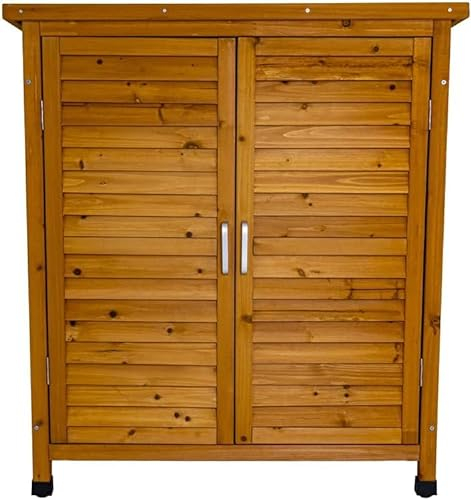 Airwave Wooden Garden Storage Tool Shed | Outdoor Weatherproof Utility Cupboard Cabinet for Tools, Cushions, Toys | Functional Internal Shelves | Louvre Door Design | Fir Wood (95cm High)