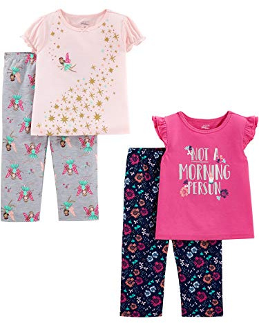 Simple Joys by Carter's Pijama de 4 Piezas en Felpa (Parte Superior de Manga Corta en Poliéster y Parte Inferior de Felpa) Niña, Pack de 4, Hada/Floral, 4 años