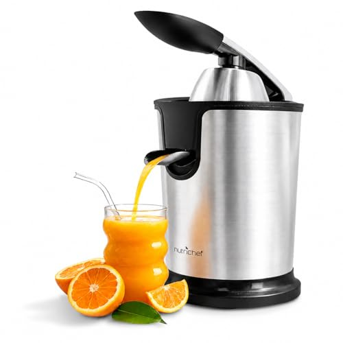 NutriChef Estrattore di Succo, Estrattore e Centrifuga Spremiagrumi Elettrico in Acciaio Inox con Pressa Manuale, Filtro Polpa Regolabile, Lavabile in Lavastoviglie, Motore 160 Watt