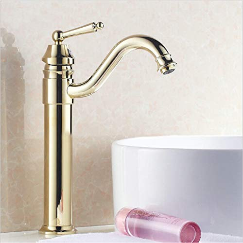 YHSGY Rubinetti per lavandini bagno Rubinetto Monoforo Di Lusso Con Lavabo A Bocca Lunga Lussuoso, Monoforo Lungo In Ottone Placcato Oro