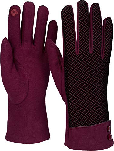 styleBREAKER Damen Touchscreen Handschuhe mit Riffel Muster und Fleece Futter, warme Thermo Fingerhandschuhe, Winter 09010029, Farbe:Bordeaux-Rot