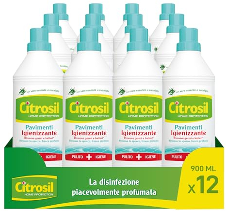 Citrosil Home Protection - Detergente Liquido Pulisci Pavimenti Disinfettante con Vere Essenze di Eucalipto, 900 ml x 12 Confezioni