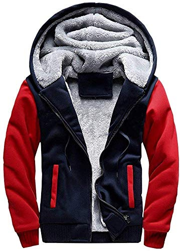VSUSN Sudadera con Capucha para Hombre con Cremallera Manga Larga Ropa de Abrigo Invierno Cálido Forro Polar Chaqueta Más Dicke Sudaderas con Capucha