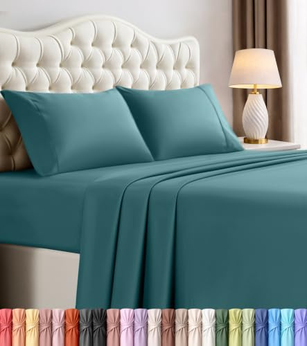 Utopia Bedding Juego de sábanas tamaño Queen, Ropa de Cama de 4 Piezas, Microfibra cepillada, Resistente al Encogimiento y a la decoloración, fácil Cuidado (Queen, Azul Mezclilla)