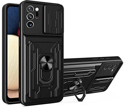 CCSmall Case for Samsung Galaxy Note 20 Ultra 5G with Card Holder, Heavy Duty Protection Phone Case with Magnetic Ring Kickstand Slide Camera Cover for Samsung Galaxy Note 20 Ultra 4G/5G LJK Black