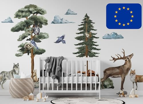 Osomhome | FOREST MYSTERY XL | Wandsticker Wandtattoo Kinderzimmer | Wanddeko Babyzimmer | Wandbilder Jugendzimmer | Wald Waldtiere | (ms3630)