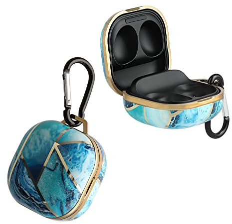 kwmobile Hülle kompatibel mit Samsung Galaxy Buds 2 Pro/Buds 2 / Buds Live - Schutzhülle Etui - Kopfhörer Case IMD Cover in Gold Blau Weiß Marmor Optik