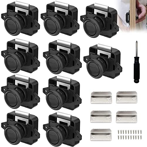10 Piezas Cerraduras de Autocaravana, Botón de Metal Cerradura de Puerta Cerradura de Muebles Cerradura de Armario Cerradura de Perilla Cierre de Puerta para Autocaravana Caravana Yate, Negro