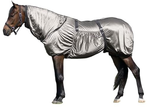 Brama West Couverture d'eczéma avec couvre-cou, pour chevaux, anti-insectes, avec bavette ventrale et sangles abdominales, gris, taille 145