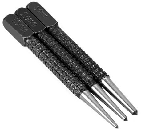 Ankörner Satz, 3 Stück Positionierstanzer Durchtreiber und Körner Set für Löcher Bohren, Abtrennen, Abschlagen (1.5mm-3mm)