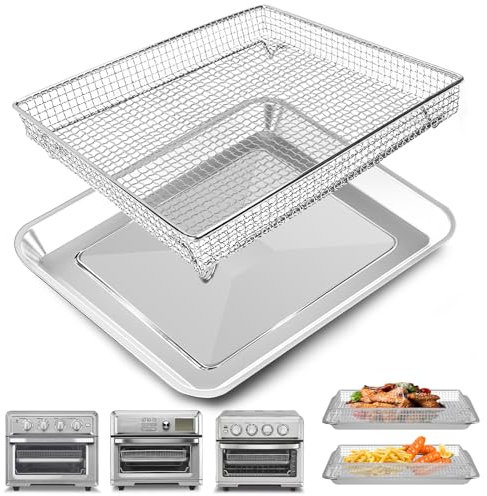 Air Fryer Basket Tray Replacement for Cuisinart TOA-60 TOA-65 TOA-70 Toaster Air Fryer Convection Oven, 12.4 * 11''Mesh Air Fryer Stainless Steel Basket Wire Rack Accessories Parts, Dishwasher Safe