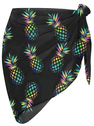 Heucapc Women's Pineapple Swimsuit Cover Ups Sarong Bikini Wrap Sheer Short Skirt Chiffon Scarf for Pool Vacation Party