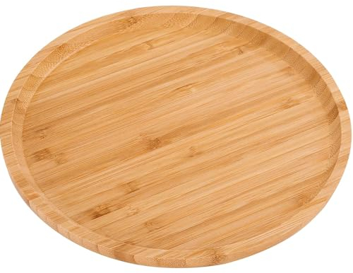 CHEFZOCO Plato redondo de madera, Plato de bambú, Plato de servicio de Madera decorativo, Plato para Pizza, Accesorio de cocina para servir, Madera bambú, Grosor 1.5 cm (20 cm)