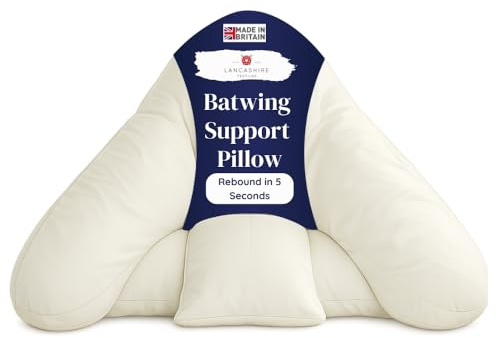 Lancashire Textiles Batwing Support Pillow for Sitting Up in Bed – V Pillow for Adults, Orthopaedic Neck & Back Support Pillow, Bed Rest Reading Pillow with Hollowfibre Filling & Removable Pillowcase