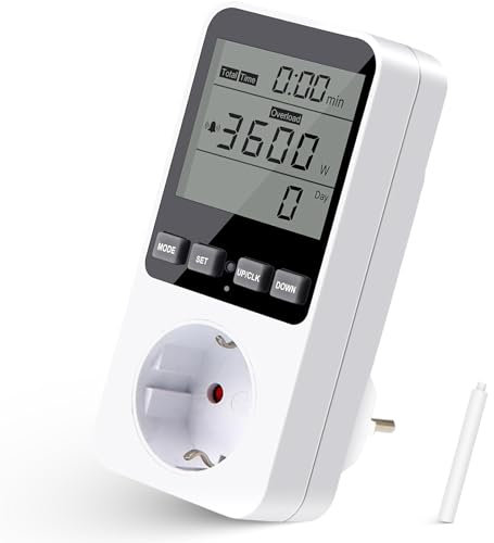 Stromzähler für Balkonkraftwerk, Energiekostenmessgerät, Stromzähler für Steckdose, Stromverbrauchsmesser Mit 14 Überwachungsmodi, Strommessgerät für Balkonkraftwerk, Mini PV Anlage, 3680W/16A