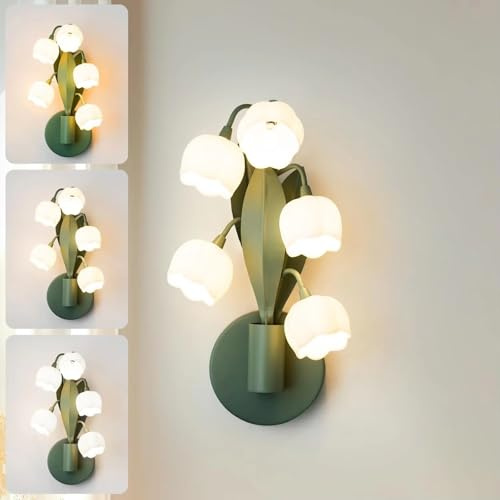 ytdzinoi Flower Wall Sconces 5 Lily of The Valley Lights Vintage Flower Wall Light Bedside Lamps with 3 Color Modes Nightstand Lamp with G4 Led Bulbs for Bedroom, Living Room, Office