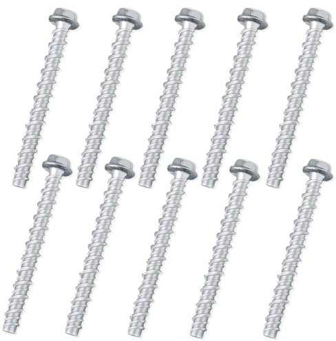 Tornillos de hormigón sin tacos, 10 unidades, cabeza hexagonal M6 x 75 con arandela para mampostería, hormigón, industria, arquitectura