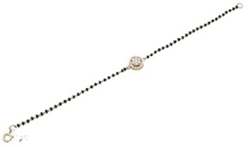 Rajasthan Gems Pulsera de plata de ley 925 tradicional india Mangalsutra chapada en oro con piedra blanca delicada cadena de hermoso diseño., Adjustable, Plata de ley, Circonita cúbica