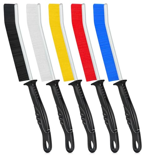 Hmseng Crevice Cleaning Brush, 5pcs Long Handle Scrubbing brush, Multifunctional Bathroom Tile Groove Gap Thin Cleaning Brush for Narrow Corners in home Kitchen and Window Groove