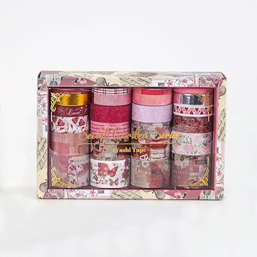 MSLSOZ Set de cintas washi 24 cintas decorativas vintage con diseños únicos, 5 tamaños (1 hoja de oro y 1 de plata) – ideales para scrapbooking, journaling, manualidades y regalos (Pink)