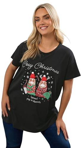Yours Curve Black Glitter 'Cosy Christmas' Guinea Pig Novelty T-Shirt - Women's - Plus Size Curve
