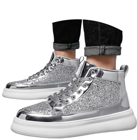 Nuqqichongtian Scarpe con brillantini, da donna, traspiranti, con lacci, con plateau, da tennis, comode scarpe da corsa, leggere, con paillettes metalliche, per matrimoni, sneakers con strass