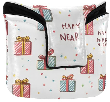Gift Boxes Pattern Golf Putter Cover, Golf Club Head Covers Mallet Putter Headcover Synthetic Leather Golf Blade Putter Cover with Magnetic Closure
