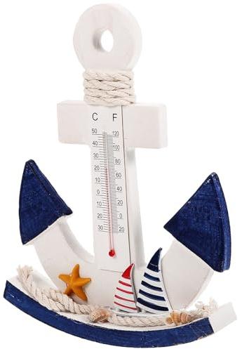 BESPORTBLE Thermomètre en Bois D'ancre, Décoration Murale Méditerranéenne, Décor Côtier pour Chambre et Salon, Objet Déco Artisanal Thème de L'océan, Présent Original