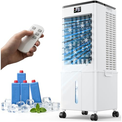 Condizionatore Portatile senza tubo 10L Migliorato, Raffrescatore d'Aria 4 in 1, 3 Velocità, Timer 1-12h, 3 Modalità, Telecomando, Oscillazione 60°, per Camper, Casa, Ufficio(Nero e bianco opaco)