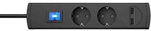 Kopp UNOversal® Plus 2-Fach Steckdosenleiste + 2X USB-Anschluss 1,4m, Schalter & großer Abstand I Mehrfachsteckdose mit Berührungsschutz I Steckerleiste Indoor I Anthrazit – 233505000