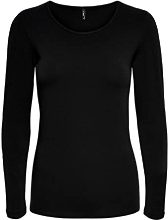 Only Onllive Love Life L/s Oneck Top Noos JRS T-Shirt, Noir, XS Femme