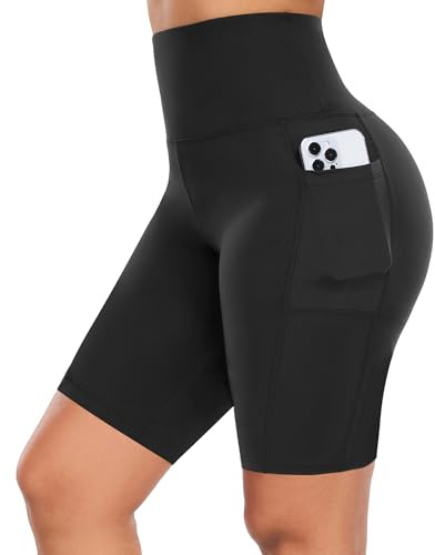 GIMDUMASA Pantalones Cortos Deporte Mujer Cintura Alta Shorts Leggins Pantalones Cortos de Yoga para Correr Gym Fitness Mallas Deportivos con Bolsillos Laterales GI371
