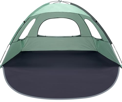 WhiteFang Beach Tent Anti-UV Portable Sun Shade Shelter for 3 Person, Extendable Floor with 3 Ventilating Mesh Windows Plus Carrying Bag, Stakes and Guy Lines (Mint Green)