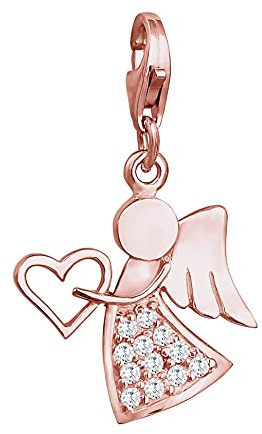 Nenalina roségoldener Herz Engel Karabiner Charm Anhänger für Bettelarmband aus 925 Sterling Silber 0402112521