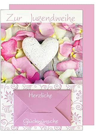 Edition Seidel Premium Glückwunschkarte Geldscheinkarte zur Jugendweihe mit Umschlag. Eine einzelne Karte Jugendweihekarte Grusskarte Rosenblüten weisses Herz Junge Mädchen (GS-JW101 SW022)