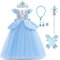 Enfant Fille Robe Princesse Cendrillon Cosplay Tenues Carnaval Halloween Noël Anniversaire Fête Jouer Un rôle Gants Baguette Magique Accessoires Bleu Clair - 12 11-12 Ans